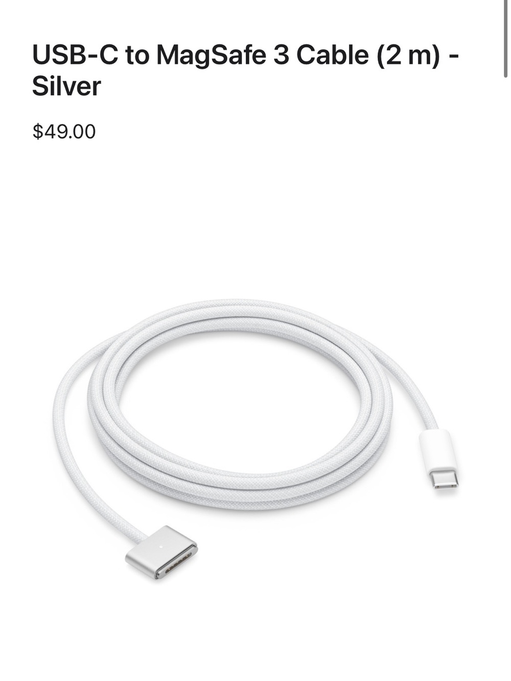 Apple MacBook USB-C to MagSafe 3 Cable (2 m) - Silver